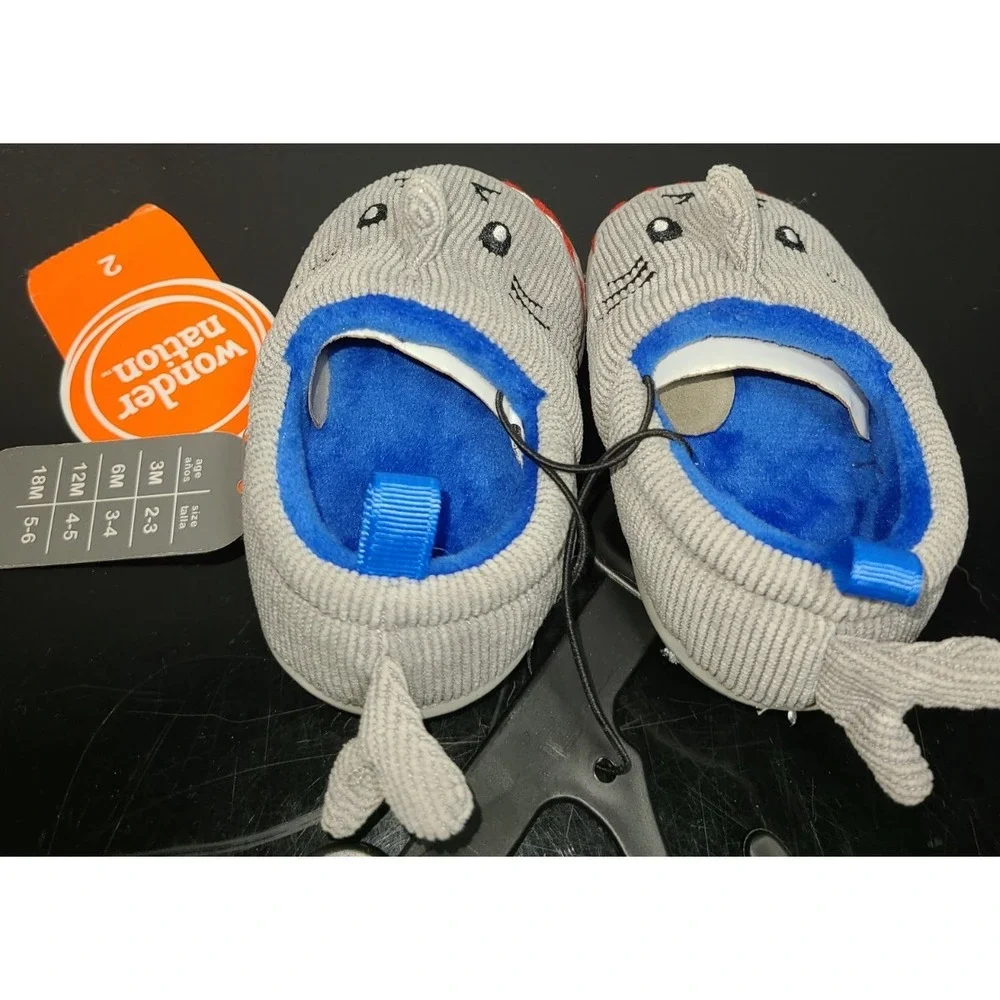 NWT Wonder Nation Gray SHARK Cord Slippers BABY SIZE 2 (3 mo) House Shoes UNISEX